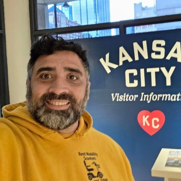 Jeff Guzman, founder of KC Mobility Scooter Rentals and a retired U.S. Army veteran, at the Kansas City Visitor Information center downtown.