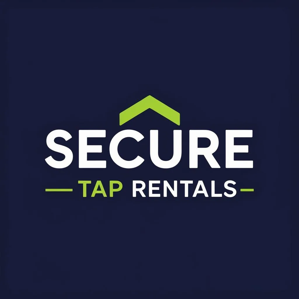 Secure Tap Rentals logo — white and green lettering on a navy background